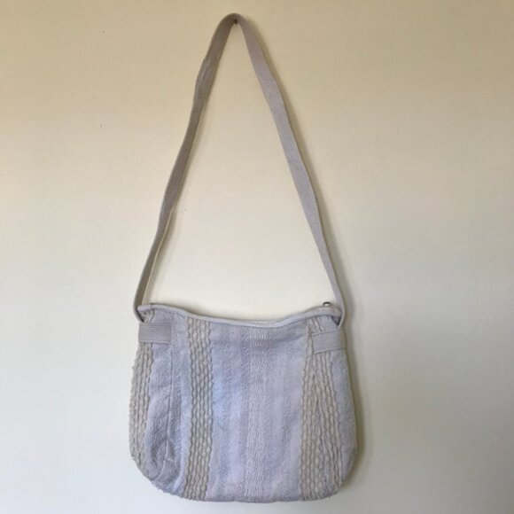 Textured Woven Fabric Purse Shoulder Bag Vintage 90s Neutral Crochet 9x11 - Picture 10 of 10